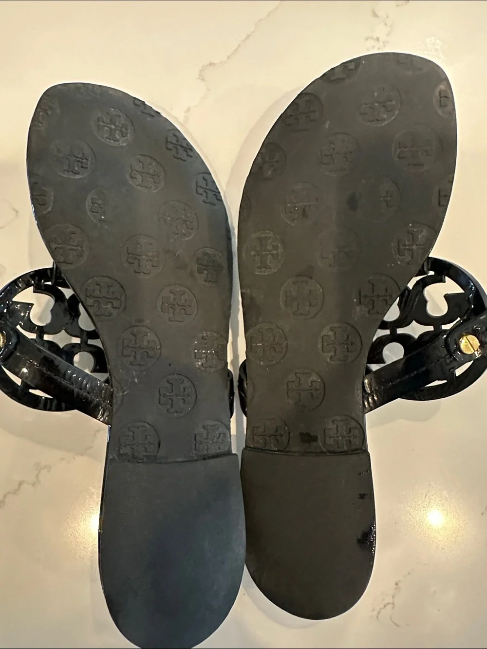 Tory Burch Miller Sandals Patent Black Size 7